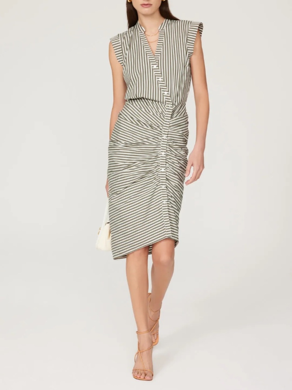 Veronica Beard ruched dress, khaki stripe, size 10